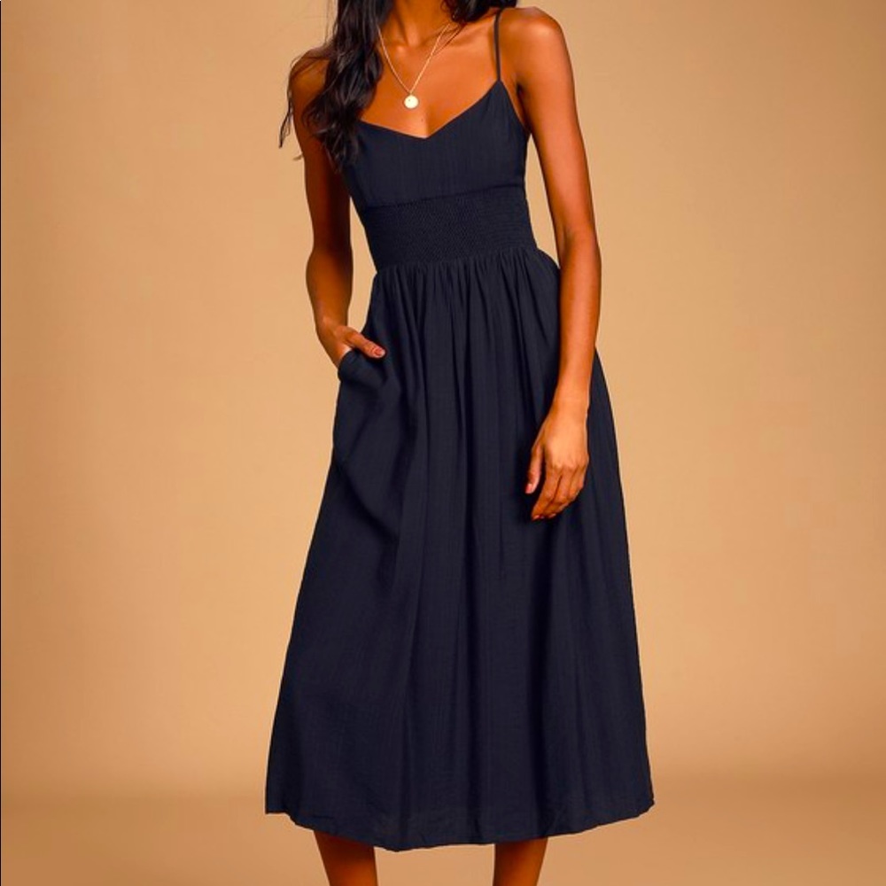 Full Heart Black Smocked Midi Dress